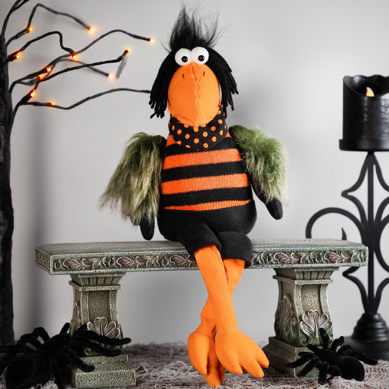 Northlight Plush Sitting Crow Halloween Decoration with Dangling Legs - 17"